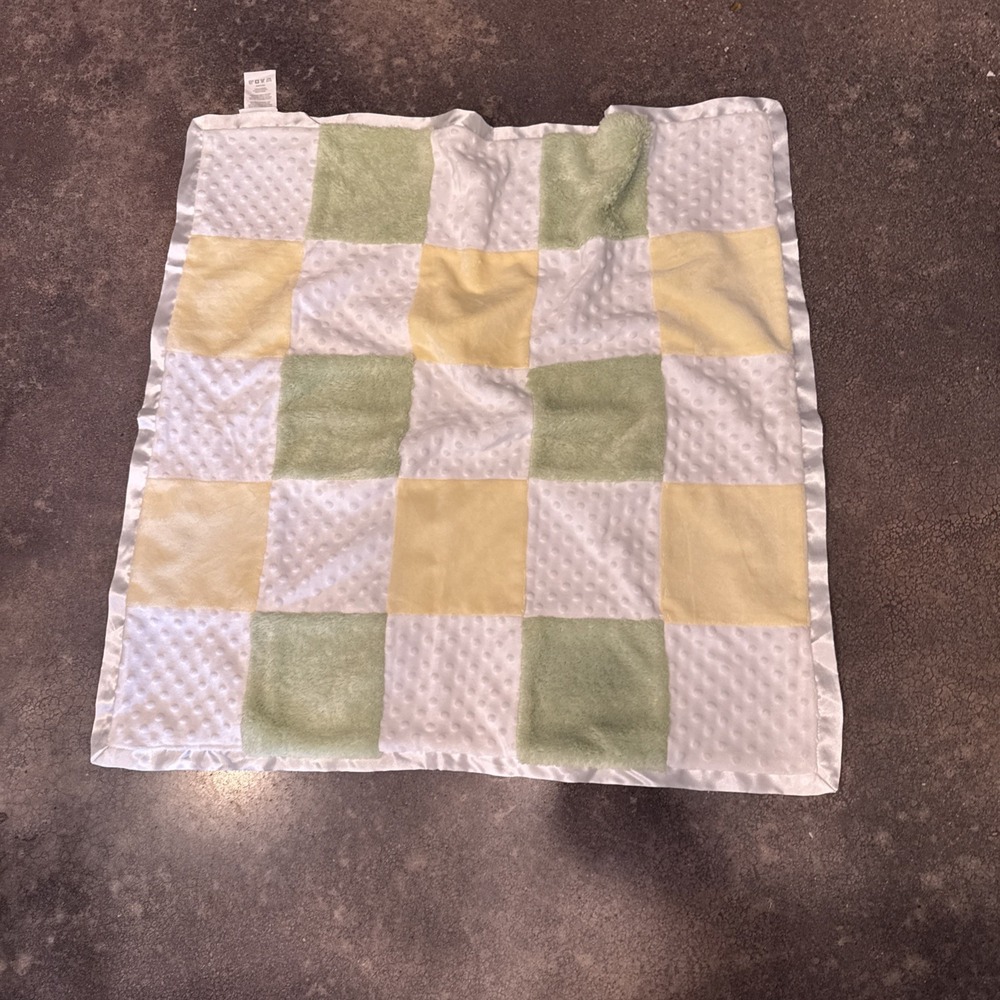 Cocalo Baby Security Blanket Patchwork Plush Block Square Minky Dot Satin Trim